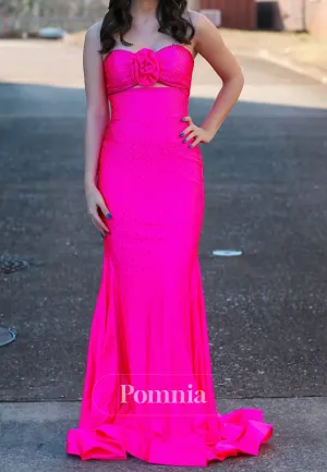 Fuchsia Sheath Sleeveless Strapless Floor-Length Sequins Evening Formal Dress