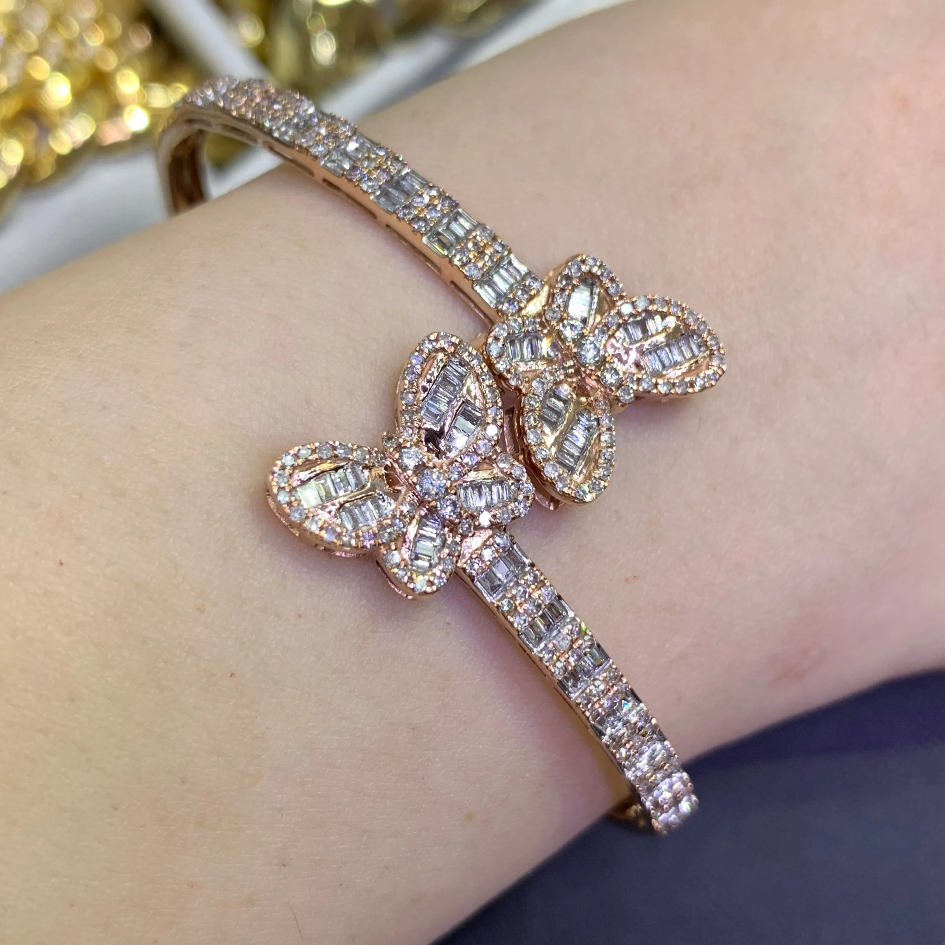 Gold and Diamond Twin Butterflies Cuff Bracelet (choose your color)