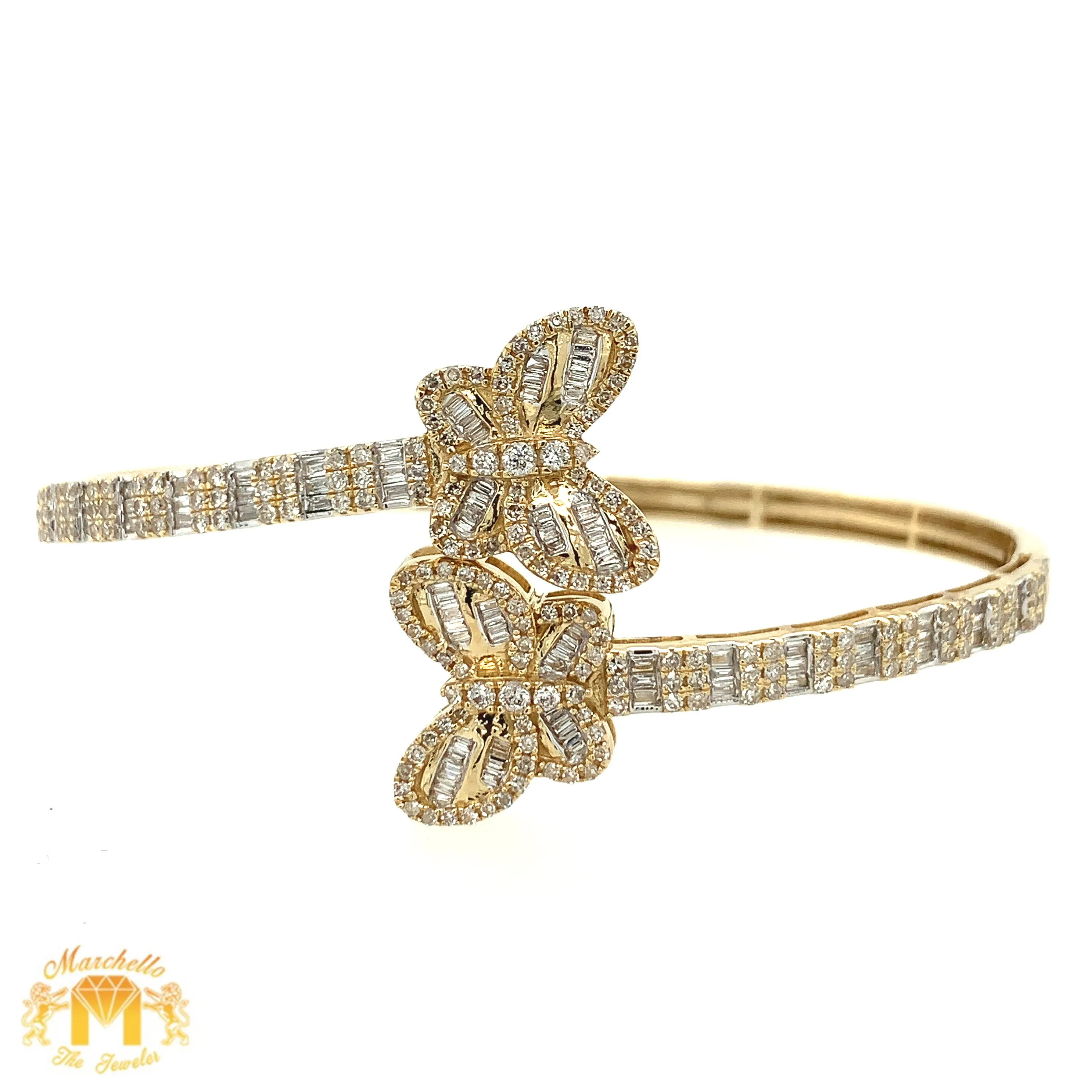 Gold and Diamond Twin Butterflies Cuff Bracelet (choose your color)