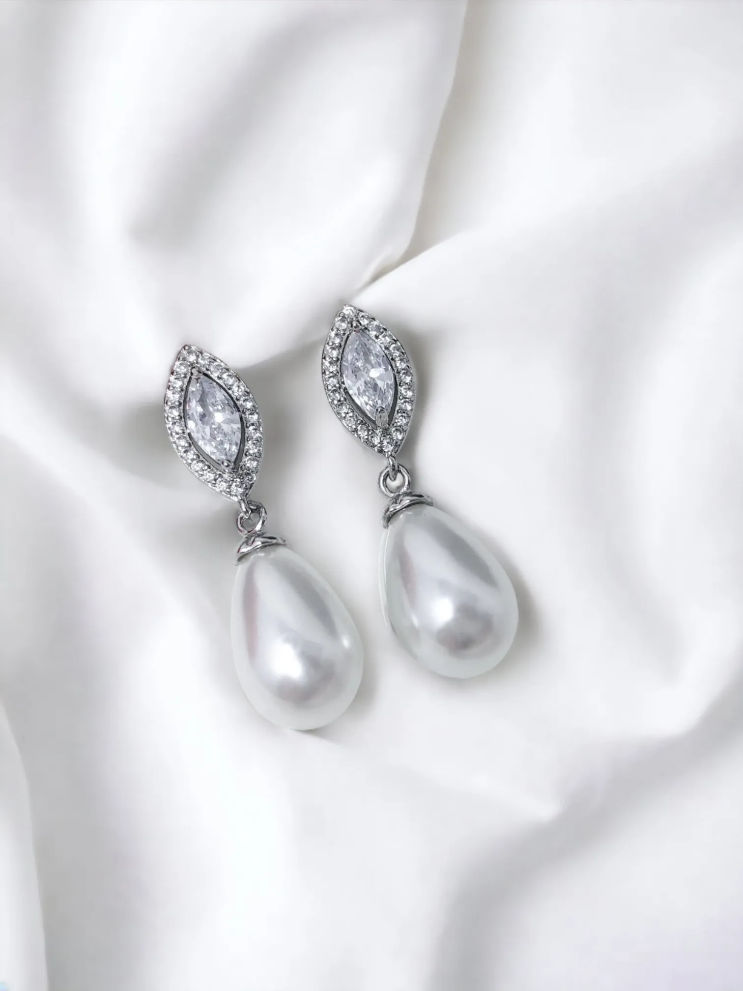 Gold Pearl Marquise Bridal Earrings