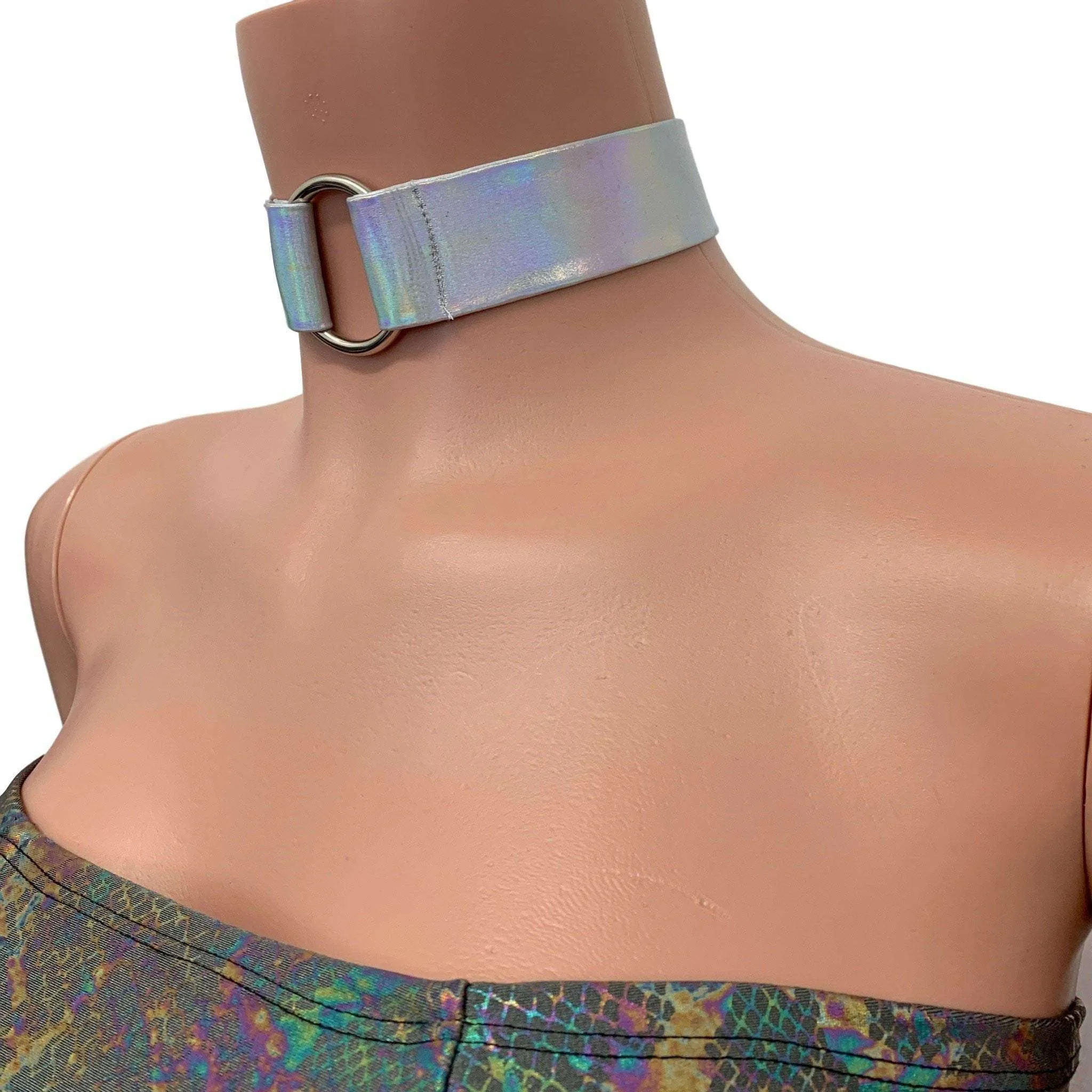 Holographic Opal Ring Choker