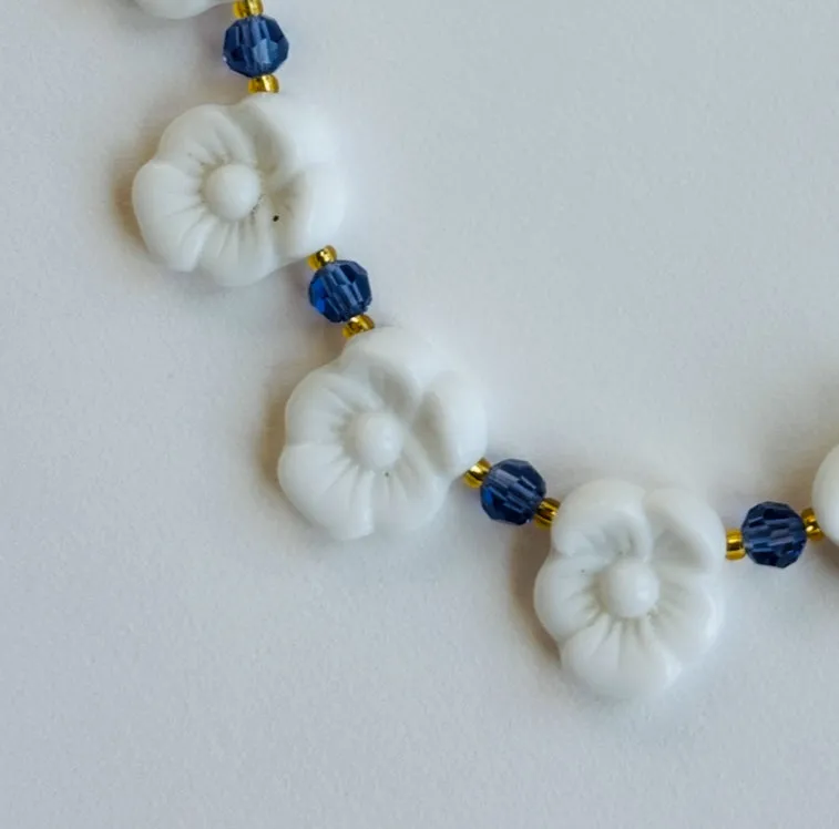 Iolite Necklace with Vintage Glass Flowers