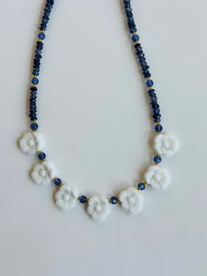 Iolite Necklace with Vintage Glass Flowers