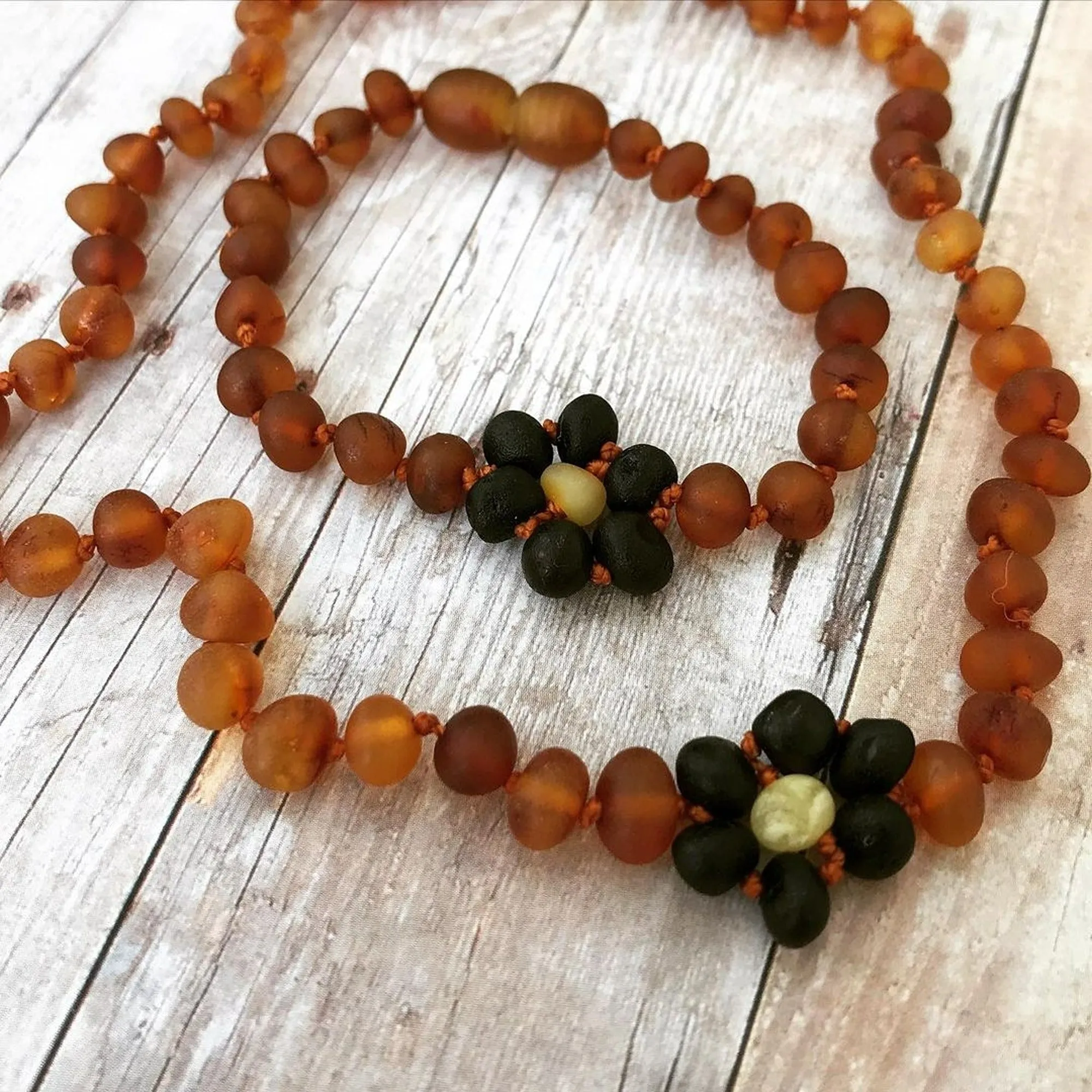 Kids | Raw Cognac Flower Baltic Amber Necklace
