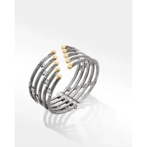 Konstantino Delos Silver and 18K Gold Oars Wide 5-Row Cuff Hinge Bracelet