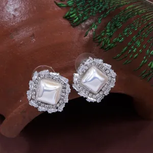 Korean Gold /Silver /Rosegold Plated Square Shaped Pearl Stud Earring