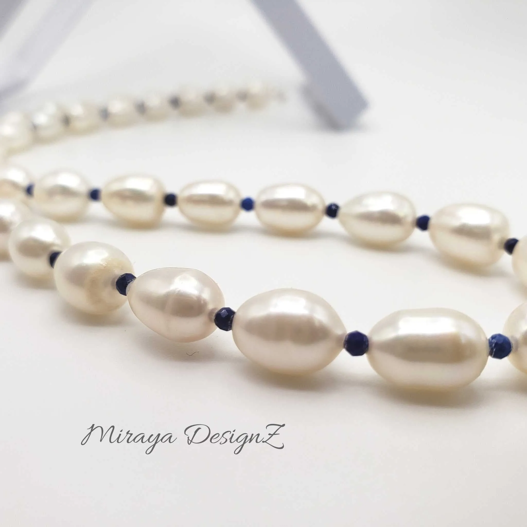Lapis Lazuli Pearl Necklace with Zircon Pendant