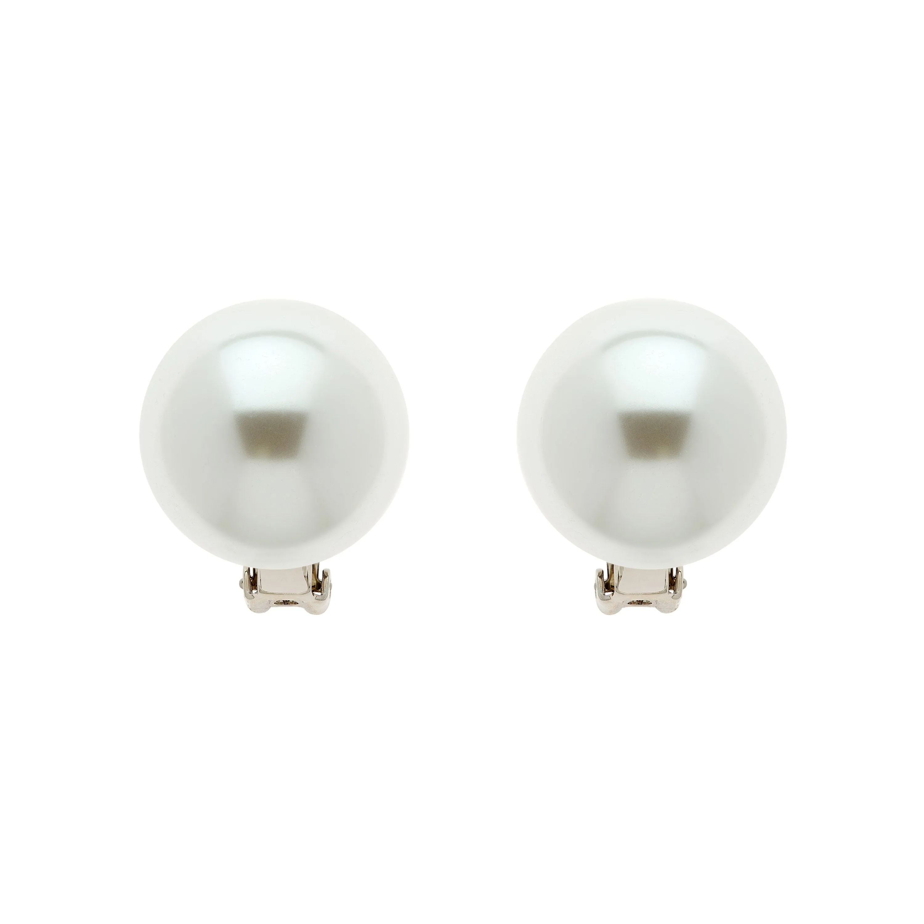 Large Pearl & Platinum Clip Earrings