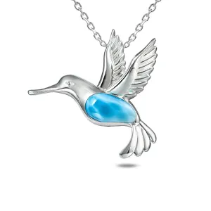 Life@Sea Genuine Sterling Silver & Larimar/Synthetic Opal Hummingbird Pendant Necklace