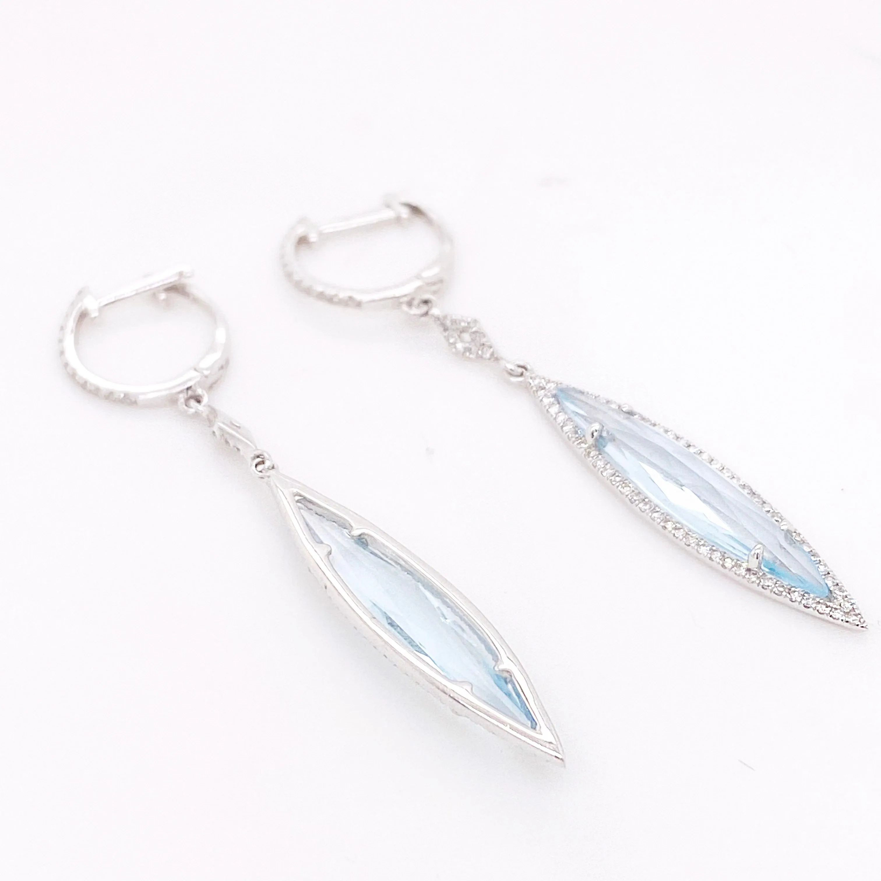 Marquise Blue Topaz Diamond Halo Drop Earrings