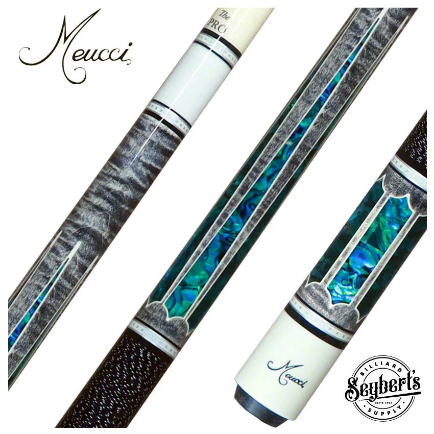 Meucci 2020 Gray - Blue Pearl - Black/White Wrap Pool Cue with Pro Shaft - 2020GYBLBKWHP