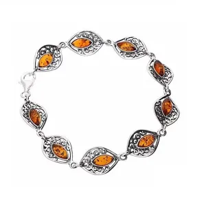 MILENA Bracelet Silver and Baltic Amber - Vintage Style