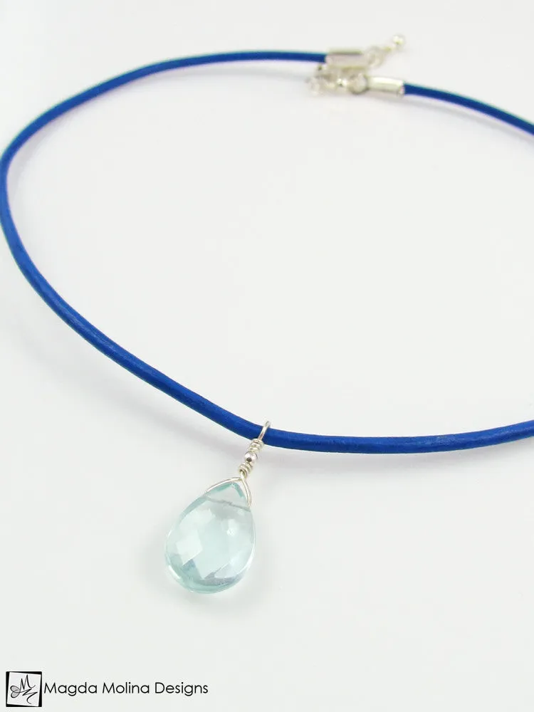 Mini Goddess (children) Pink or Blue Leather & Quartz Drop Necklace