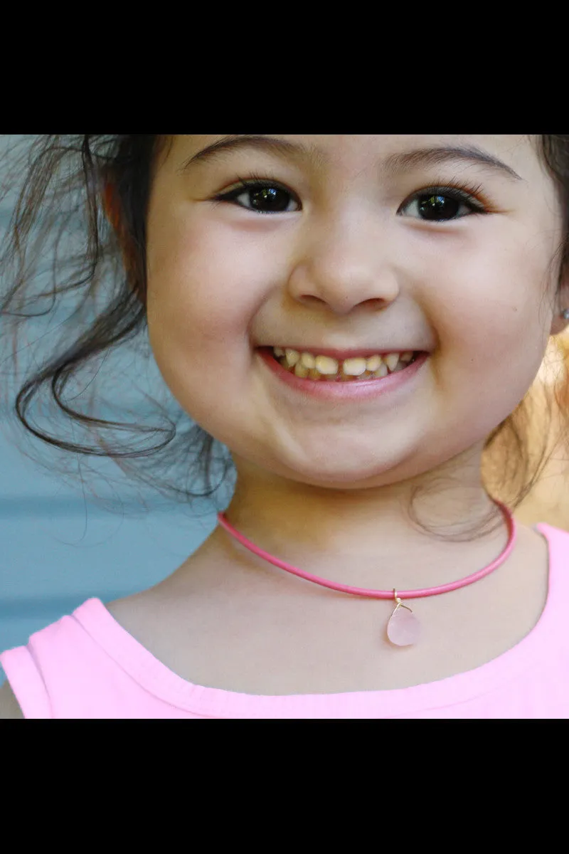 Mini Goddess (children) Pink or Blue Leather & Quartz Drop Necklace
