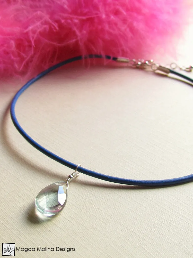 Mini Goddess (children) Pink or Blue Leather & Quartz Drop Necklace