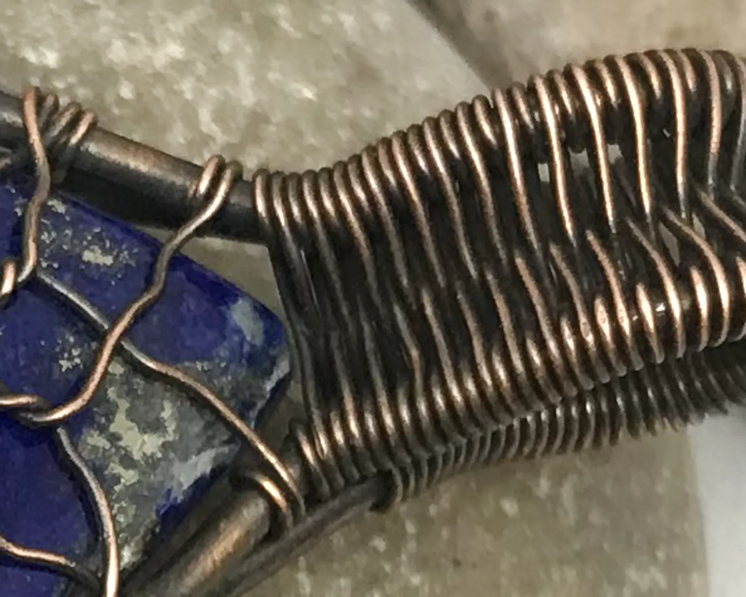 Oxidized Copper Wire Woven & Lapis Tree Of Life Pendant
