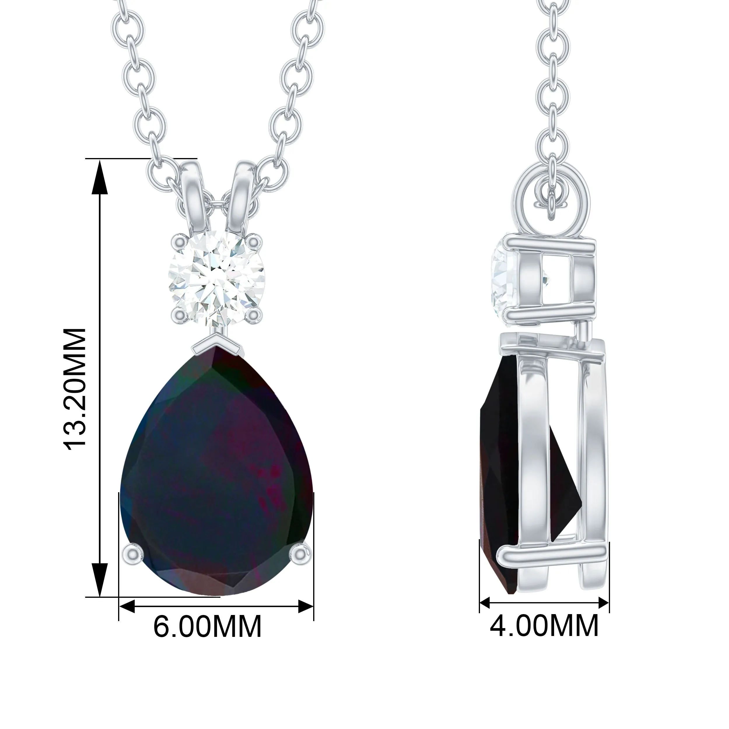 Pear Shape Black Opal Teardrop Pendant Necklace with Diamond