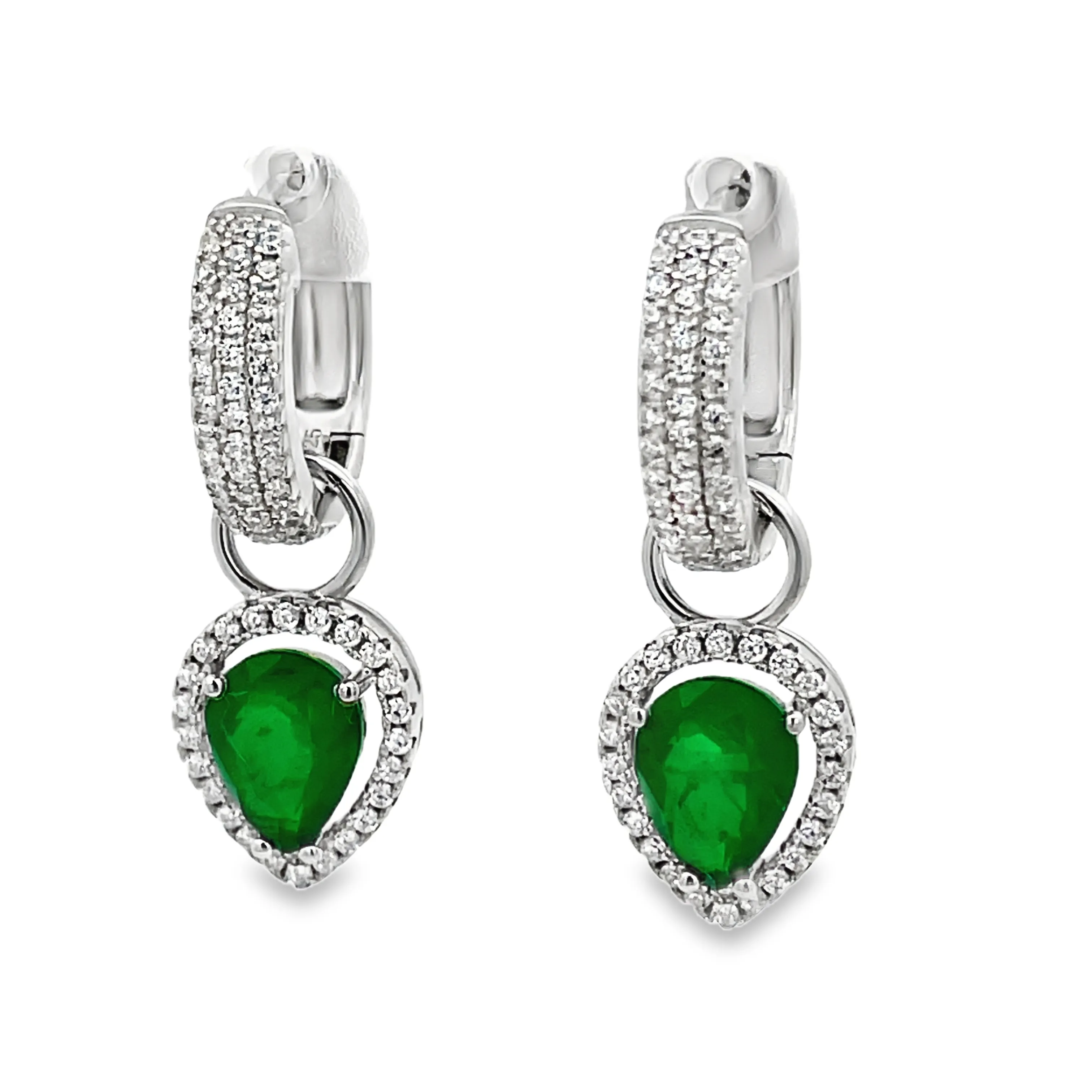 Pearl Shaped Emerald Huggies