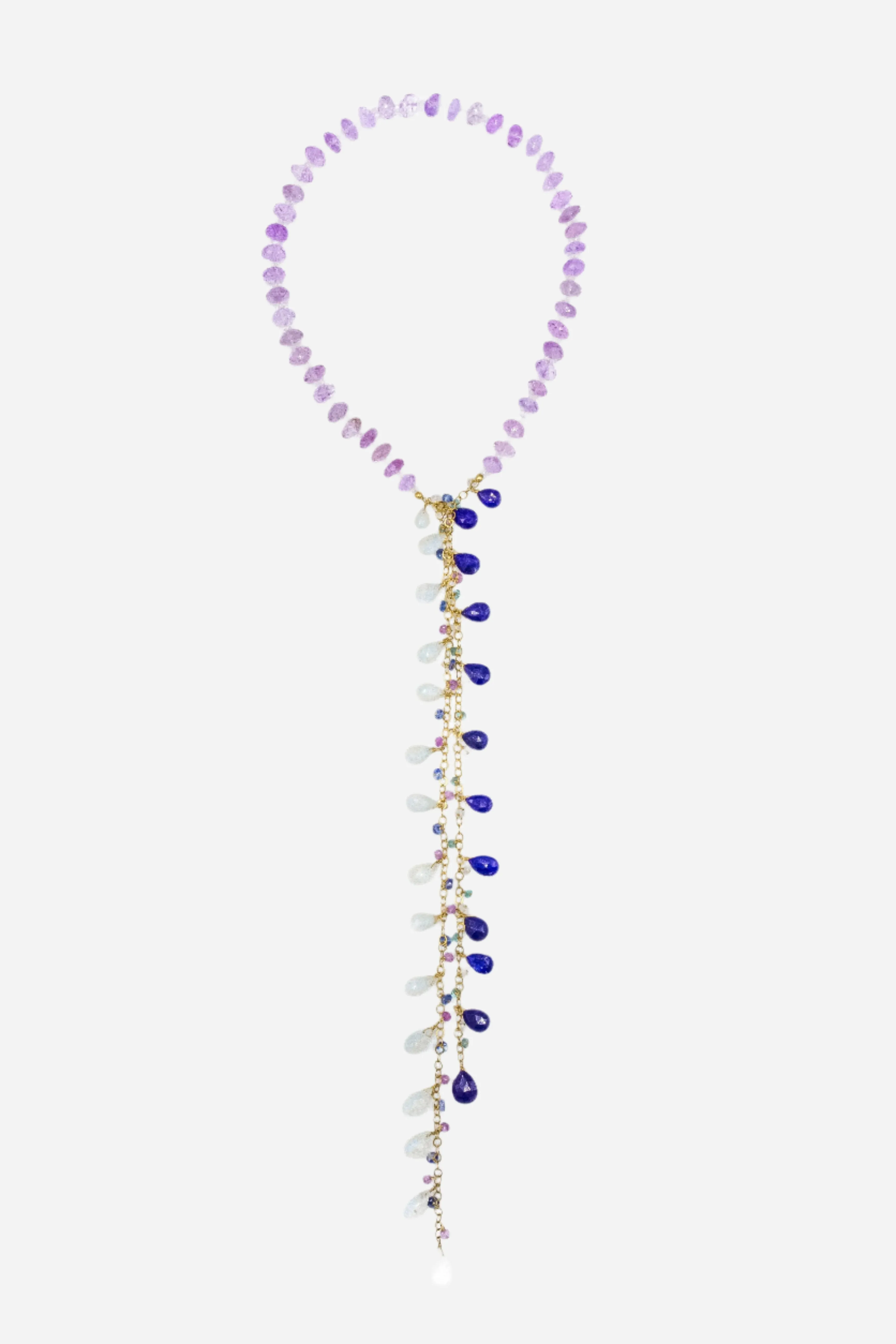 Pink Amethyst, Lapis Lazuli & Moonstone Tie Around Necklace