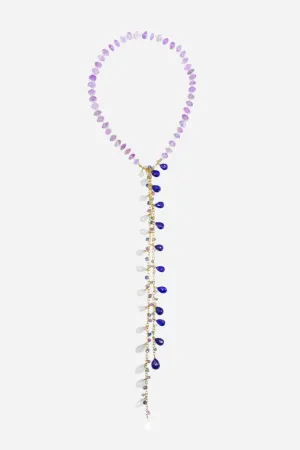 Pink Amethyst, Lapis Lazuli & Moonstone Tie Around Necklace