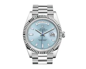 Rolex Day-Date 40 Platinum Day-Date 40 Watch - Fluted Bezel - Ice Blue Baguette Dial 228236