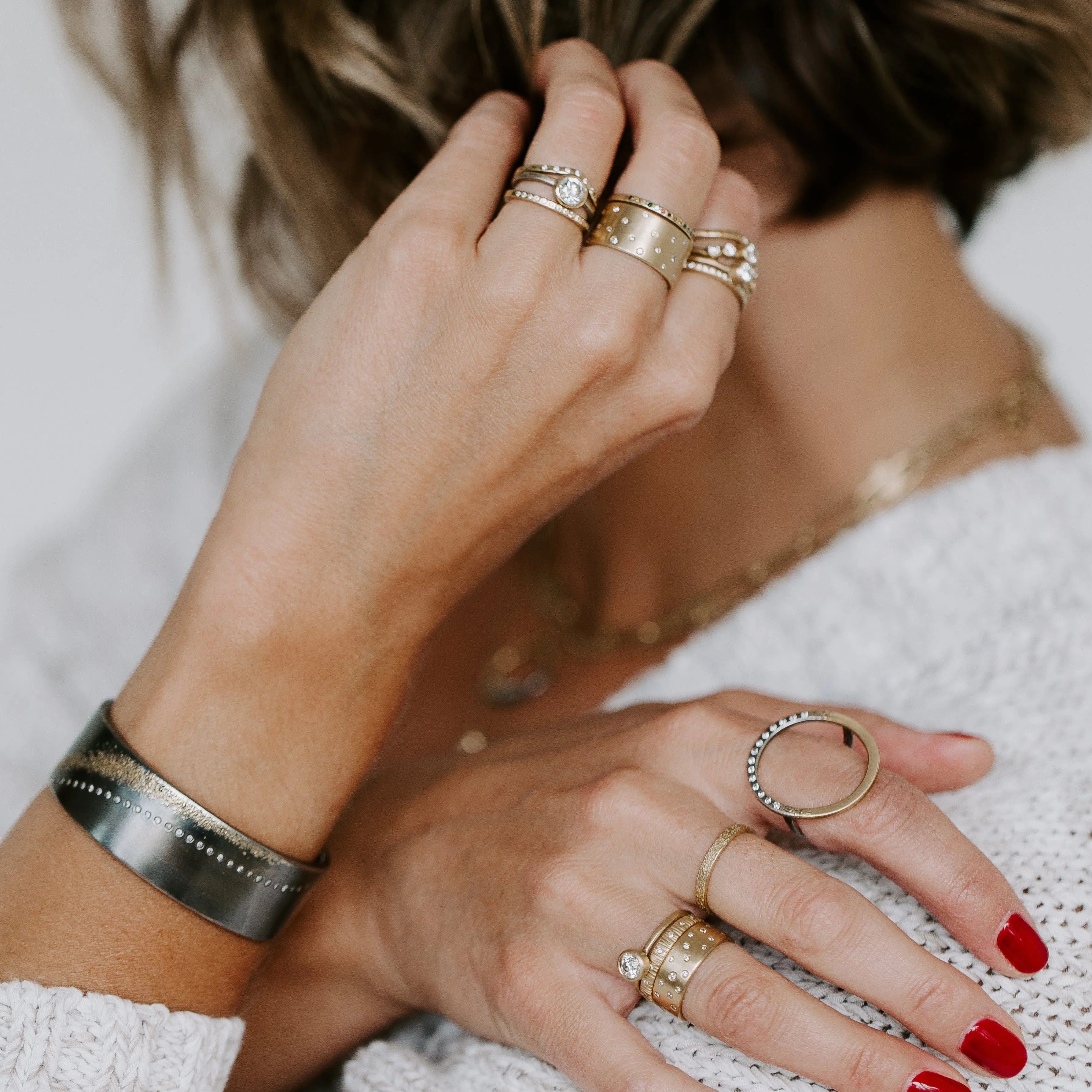 Slice Diamond Cuff - 22k Gold, Oxidized Silver   Reclaimed Diamonds