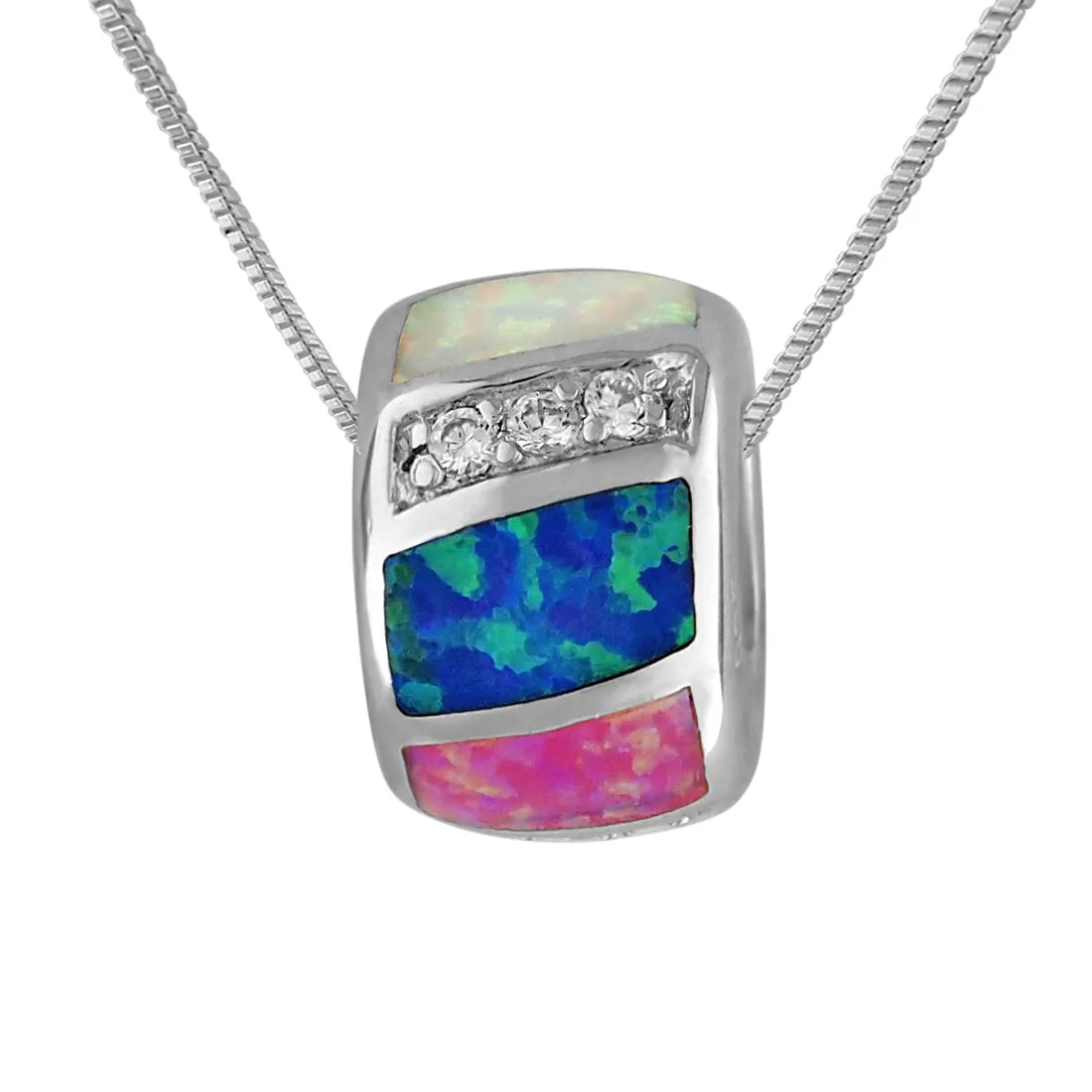 Sterling Silver Synthetic Opal Bead Barrel Pendant Necklace, 16 2" Extender