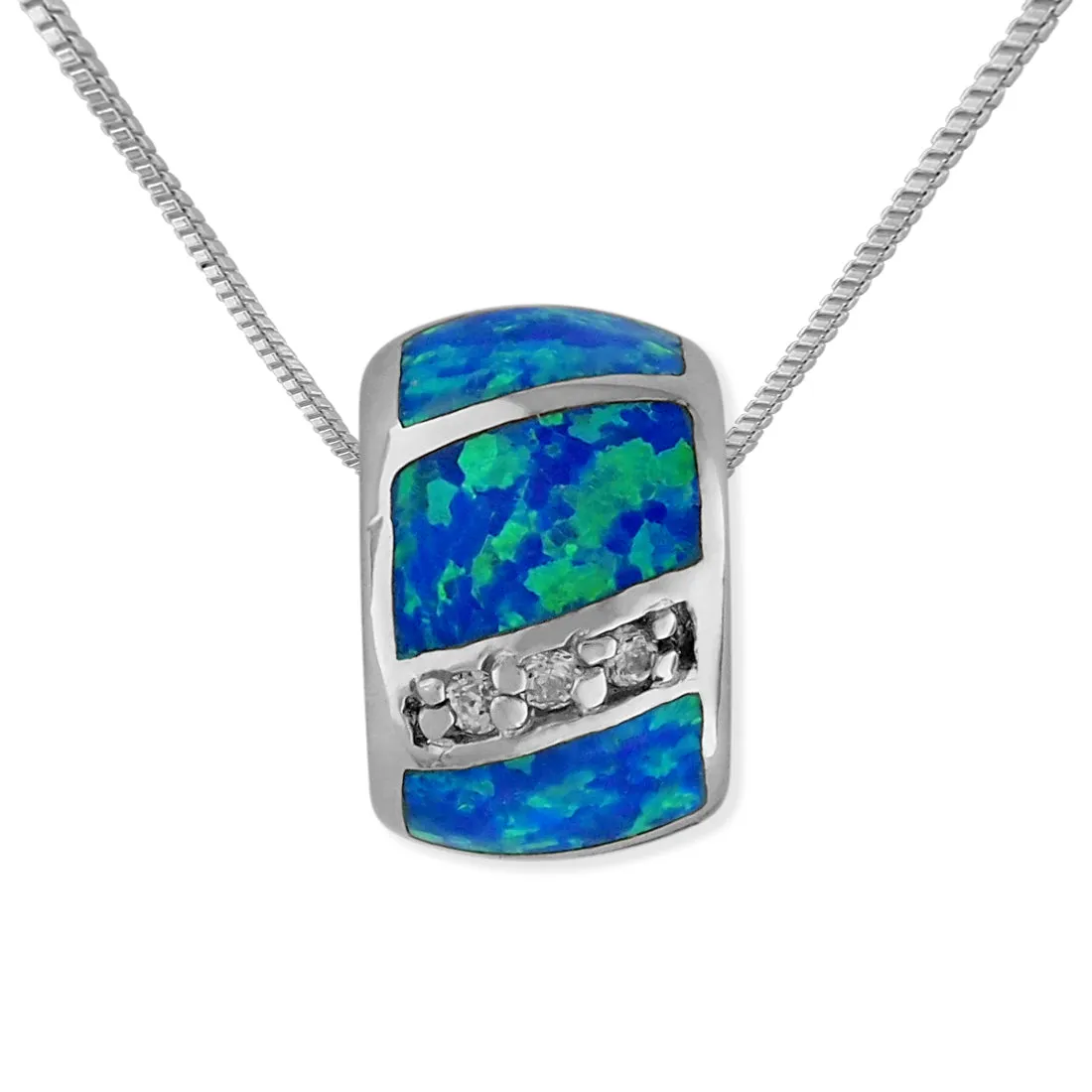 Sterling Silver Synthetic Opal Bead Barrel Pendant Necklace, 16 2" Extender