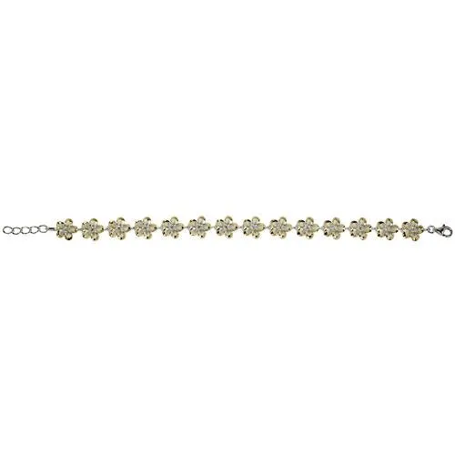 Sterling Silver Two-Tone Yellow Gold and Rhodium Plated 10mm Plumeria with CZ Bracelet