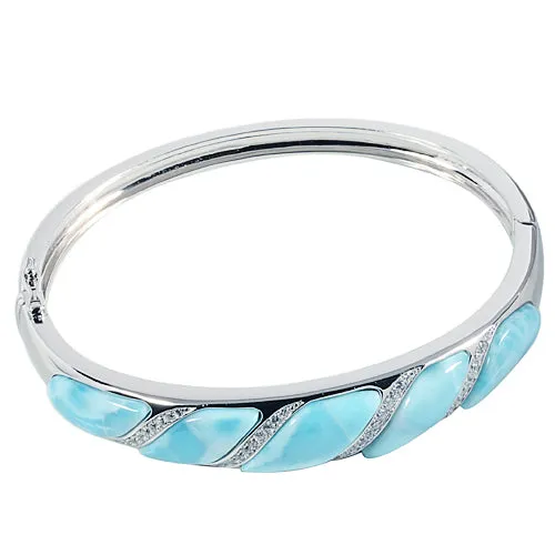 Sterling Silver Wave Larimar w/CZ Bracelet