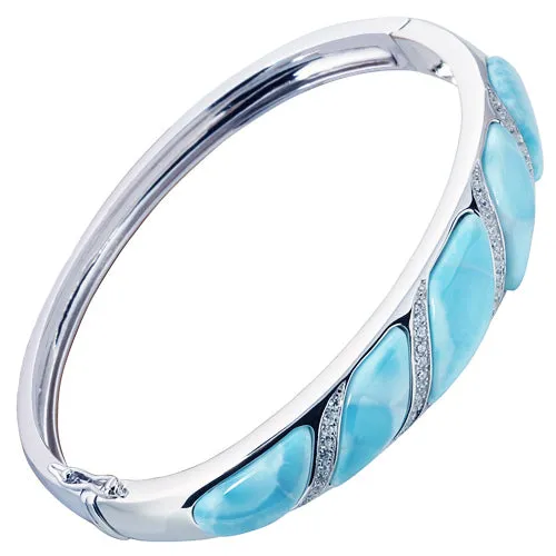 Sterling Silver Wave Larimar w/CZ Bracelet
