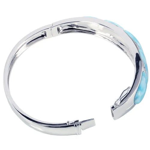 Sterling Silver Wave Larimar w/CZ Bracelet