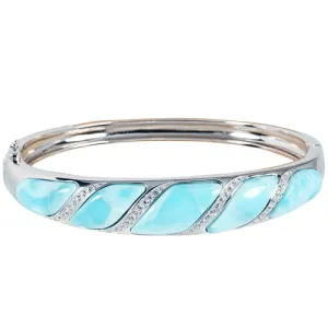 Sterling Silver Wave Larimar w/CZ Bracelet