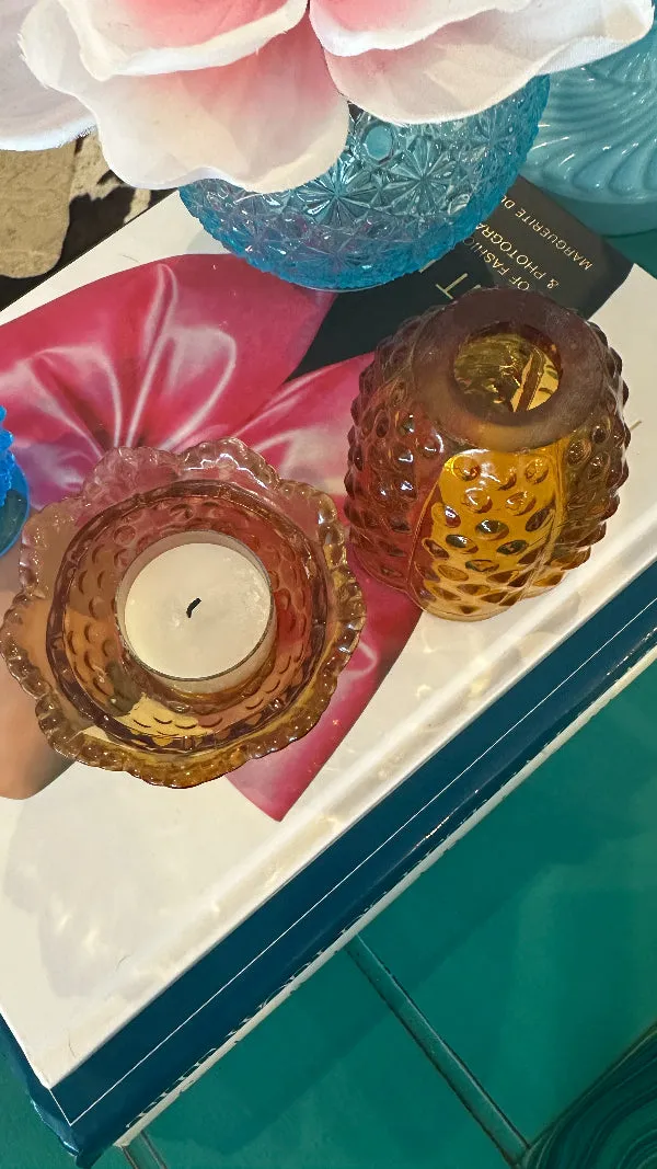 Vintage Fairy Lamp,Fenton Amber Glass, Hobnail, Marked