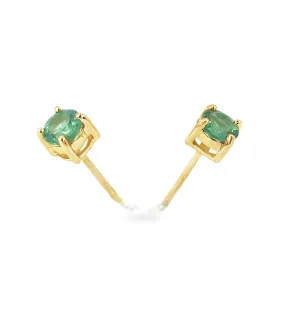 Women’s 9ct Yellow Gold Four Claw Emerald Stud Earrings - 1g