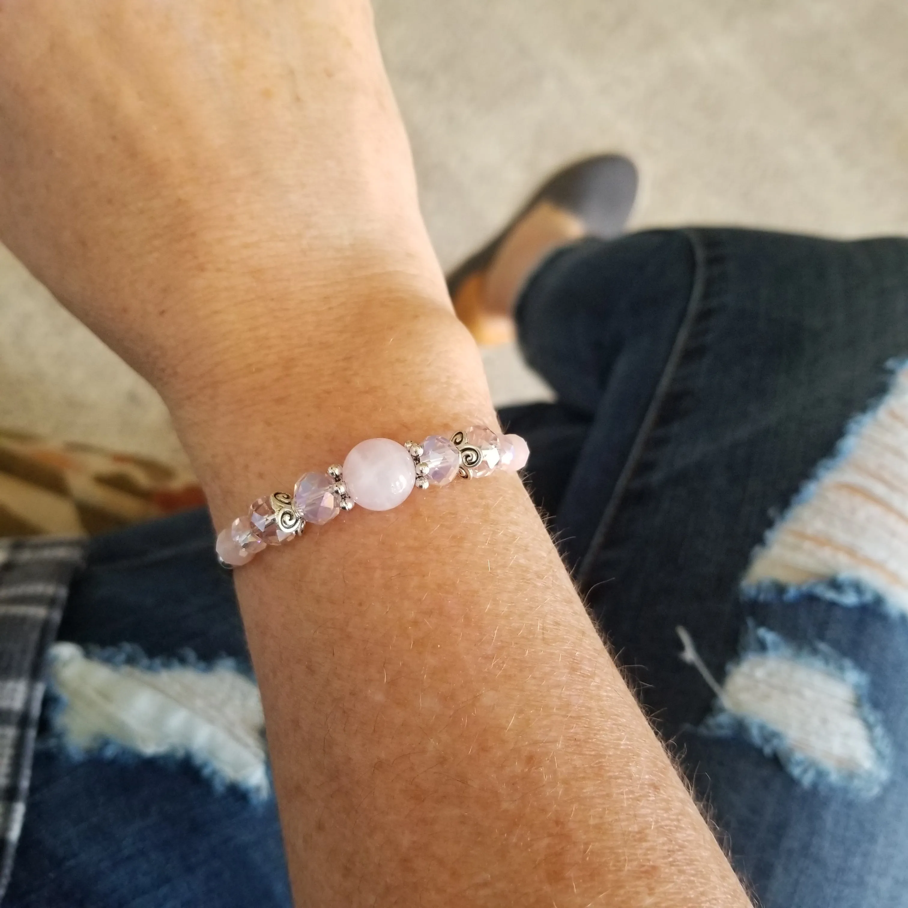 Wrap Bracelet & Earring Set - Rose Quartz