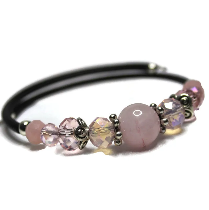 Wrap Bracelet & Earring Set - Rose Quartz